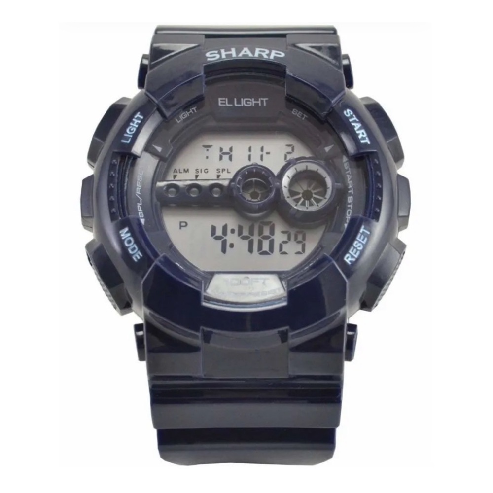 SHARP • Digital Sport Watch Backlight Navy Black New Battery Ready To Wear